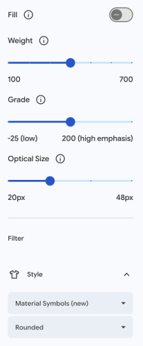 Atributos para íconos de Material Symbols
